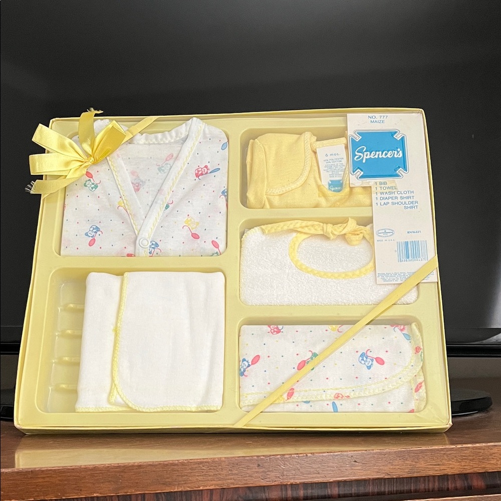 Spencer's Yellow and White Baby Essentials Set. Size 6 months.